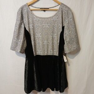 Lularoe Elegant Women's 2XL Shirt Silver Black Emma Glitter Velvet Peplum NWT!